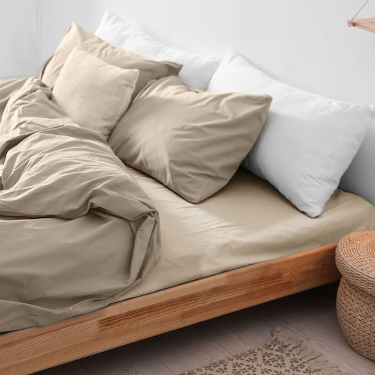 Darymex Darymex Doppelbettlaken Flanell mit Gummibettlaken 140x200cm Beige Farbe