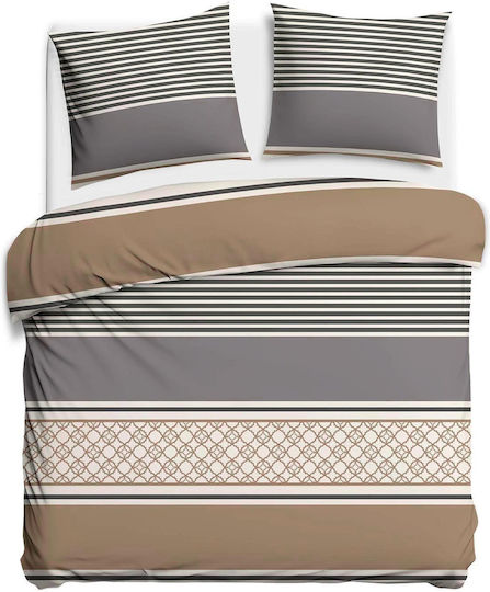 Darymex Cotton Duvet Cover Set 220x200cm Double With 2 Grey Brown Pillowcases