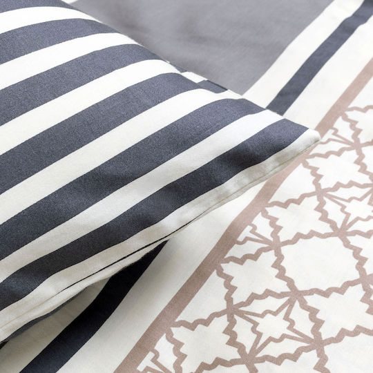 Darymex Cotton Duvet Cover Set 220x200cm Double With 2 Grey Brown Pillowcases