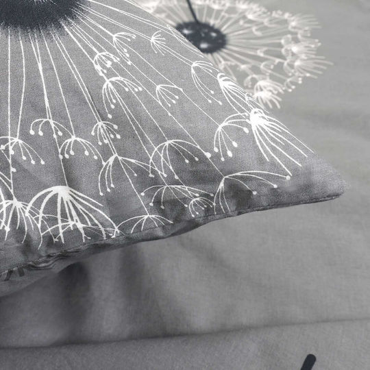 Darymex Dandelions Cotton Duvet Cover Set 220x200cm King Size with 2 Pillowcases Dark Grey