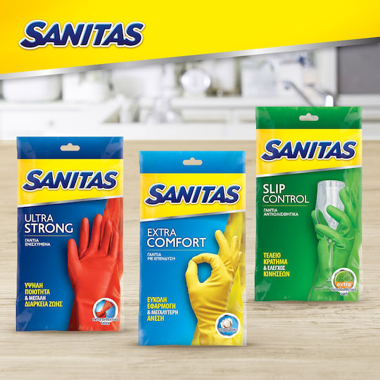 Sanitas Pair of General Purpose Cleaning Gloves Plastic Large Yellow