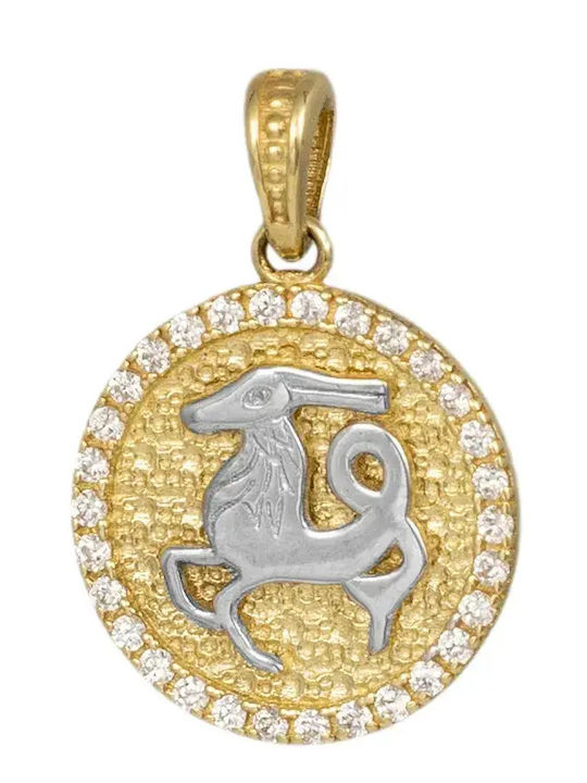 Charm Зодиакален знак Козирог от Бяло злато 9К с Зиркон