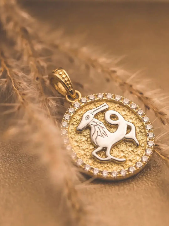Hängende Charms Tierkreiszeichen Steinbock aus Weißgold 9K mit Zirkon