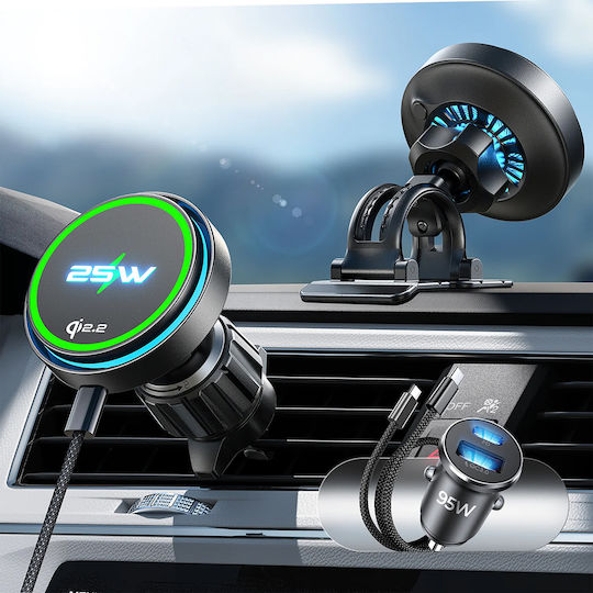 Lisen Car Holder Wireless Charger W116 Yl0225060018 Air Vent Dashboard Cooling Fan 25w Qi2.2 Black