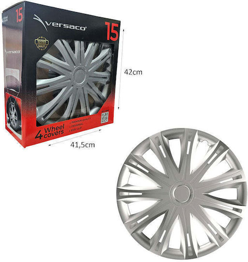 Versaco Satz Auto Radkappen 4 Stück 15" Silber Radkappen