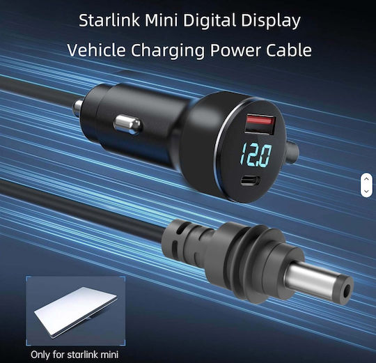Starlink Mini Car Cigarette Lighter Power Adapter 5m 12v/24v Dc Usb-c Pd 35w Usb-a 30w Digital Voltage Display Cable 2m 12-8710