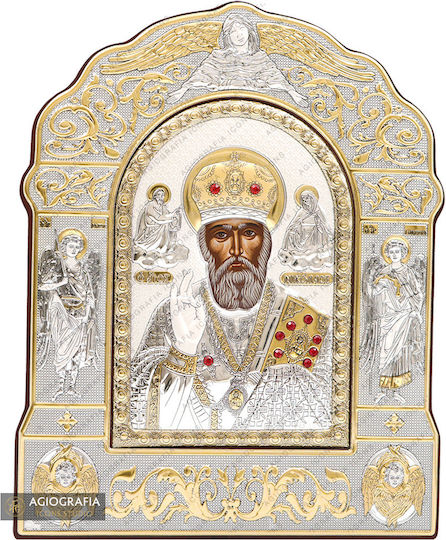 St. Nikolaus Eπάργυρη Heiligenikone mit Siebdruck Holz 20 x 25 cm 7,9 x 9,8 in
