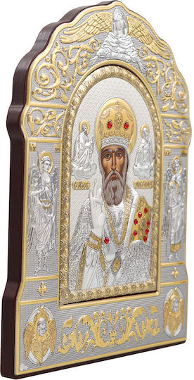 St. Nikolaus Eπάργυρη Heiligenikone mit Siebdruck Holz 20 x 25 cm 7,9 x 9,8 in