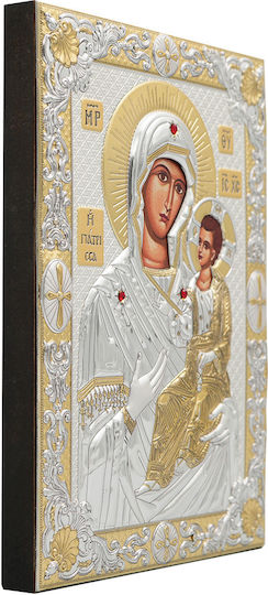 Our Lady Healer Silver-Plated Silk-Screen Icon Wood 13.5 X 17.5 Cm 5.3 X 6.9 In
