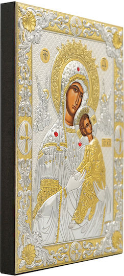 Panagia Amolyntos Silvered Screen Print Icon Wood 20 X 28 Cm 7.9 X 11.0 In