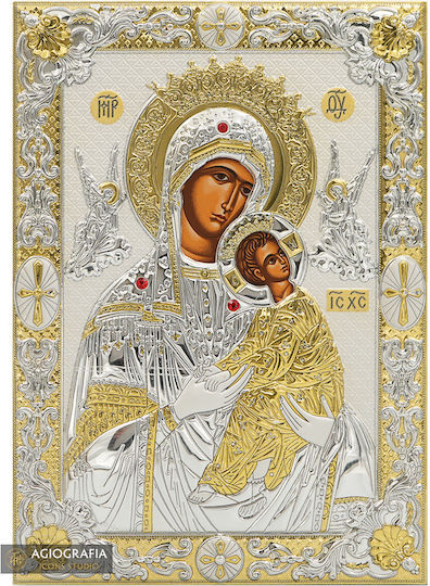 Immaculate Virgin Mary Silver-Plated Silk-Screen Icon Wood 15.5 X 21.5 Cm 6.1 X 8.4 In