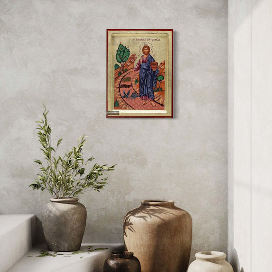 Jesus Christ The Parable of the Sower Traditional Silk Screen Icon Handmade Wood Background 18k Gold Leaf 18 X 25 Cm 7.1 X 9.8 In