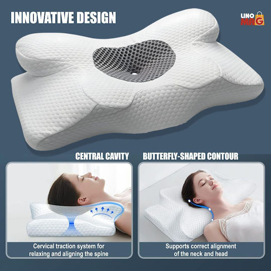 Pernă Medicală Cervicală din Spumă cu Memorie 34x60x13cm Albă