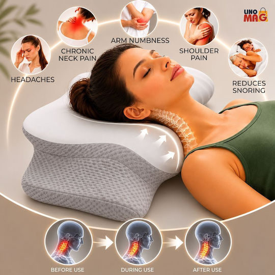 Pernă medicală pentru gât Memory Foam 62x37x9cm Gri
