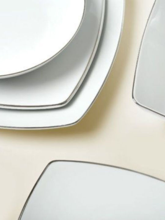 Porcelain Dinnerware Set 44 Pieces Square "Cancun Platinum"