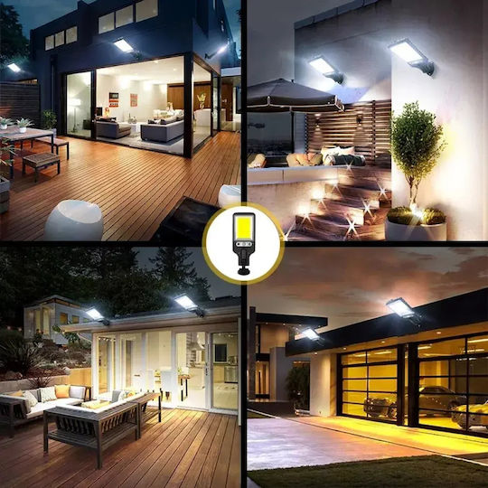 LED Set of 4 Wall Mounted Solar Lights Cold White 6500K with Motion Sensor, Photocell and Remote Control IP65