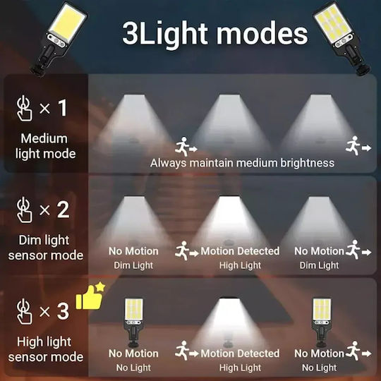 LED Set of 4 Wall Mounted Solar Lights Cold White 6500K with Motion Sensor, Photocell and Remote Control IP65