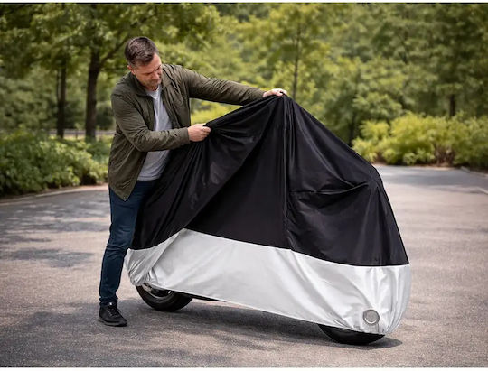 Waterproof Motorcycle Cover 215x130cm Uv Protection Silver Size L