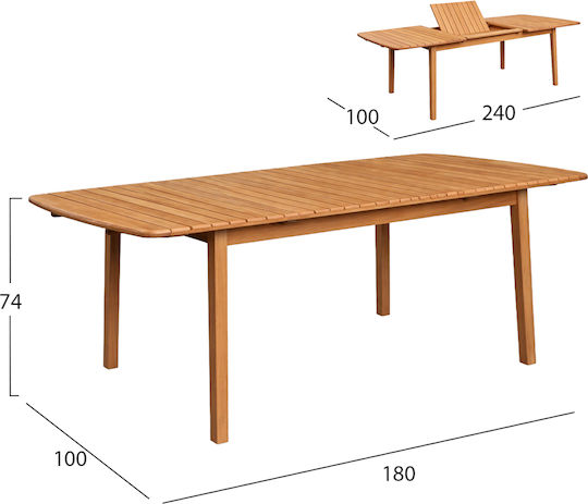 Fey Τραπεζαρίας Επεκτεινόμενο Φυσικό 180+60x80x74εκ. Fey Τραπεζαρίας Επεκτεινόμενο Φυσικό 180+60x80x74εκ.