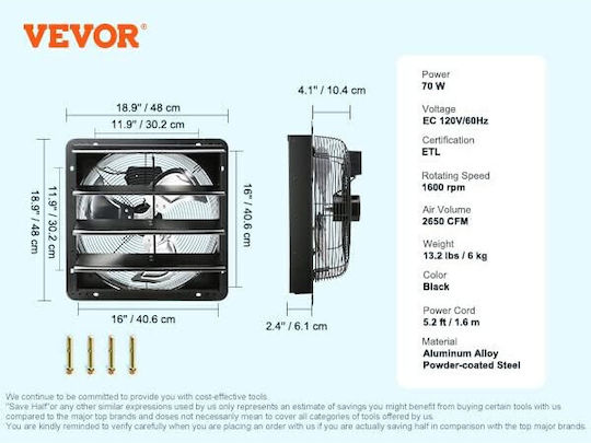 Vevor Ventilator de Perete pentru Baie Gri