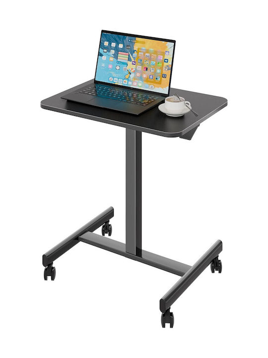 Birou Bontec Din Lemn Negru Cu Picioare Metalice și Înălțime Reglabilă 65x48x72cm