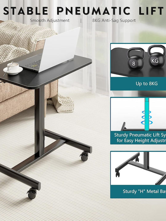 Birou Bontec Din Lemn Negru Cu Picioare Metalice și Înălțime Reglabilă 65x48x72cm