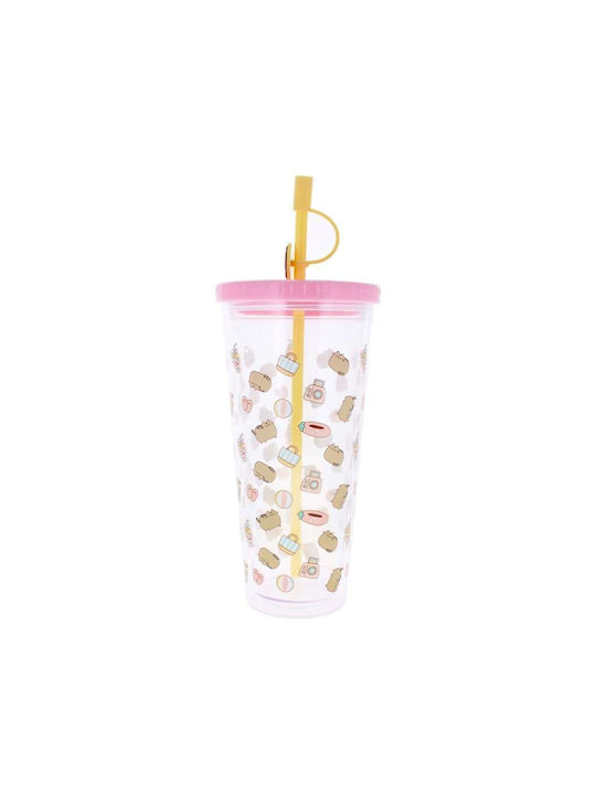 Thumbs Up Pusheen Чаша от Стъкло със Сламка 700ml