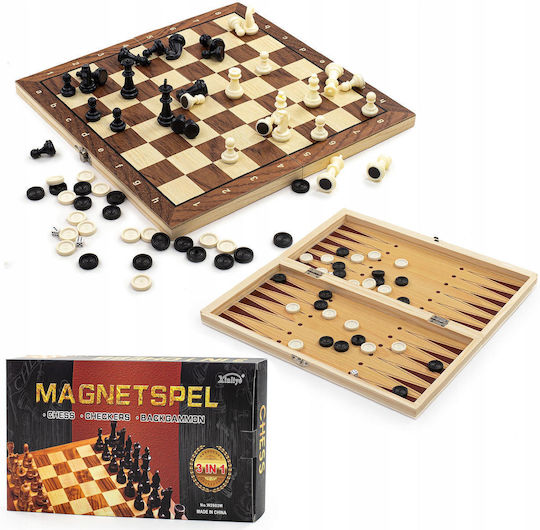 Premium Magnetic Backgammon/Chess Wooden with Chess Pawns 34cm