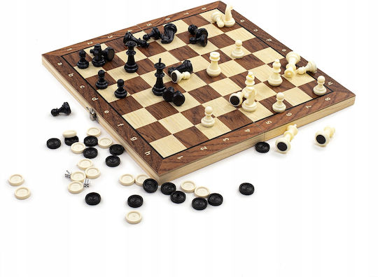 Premium Magnetic Backgammon/Chess Wooden with Chess Pawns 34cm