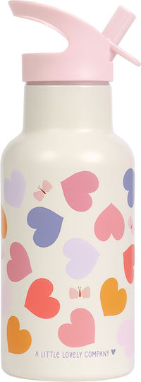 A Little Lovely Company Sticlă Termos Din Oțel Inoxidabil Pentru Copii Cu Pai Bej 350ml