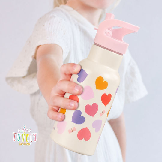 A Little Lovely Company Sticlă Termos Din Oțel Inoxidabil Pentru Copii Cu Pai Bej 350ml