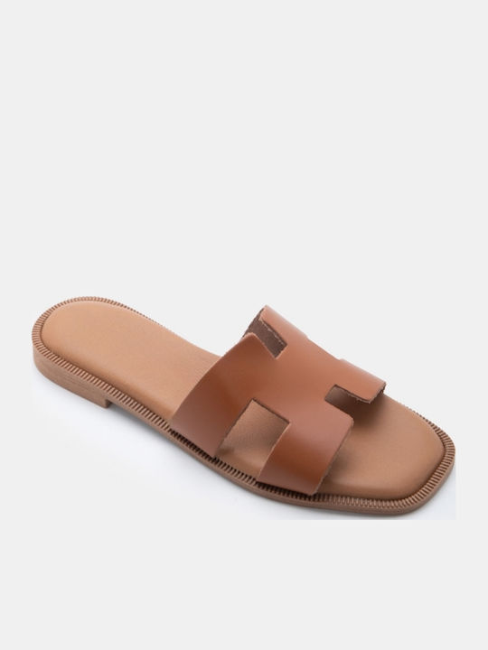 Leather Women's Flat Sandals Brown
