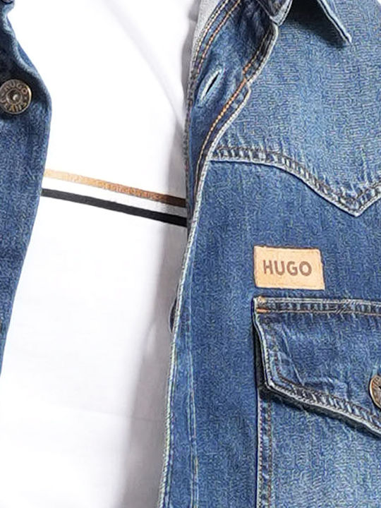 Camasa Barbat Mânecă Lungă Denim Overshirt Linie Supradimensionată Albastru