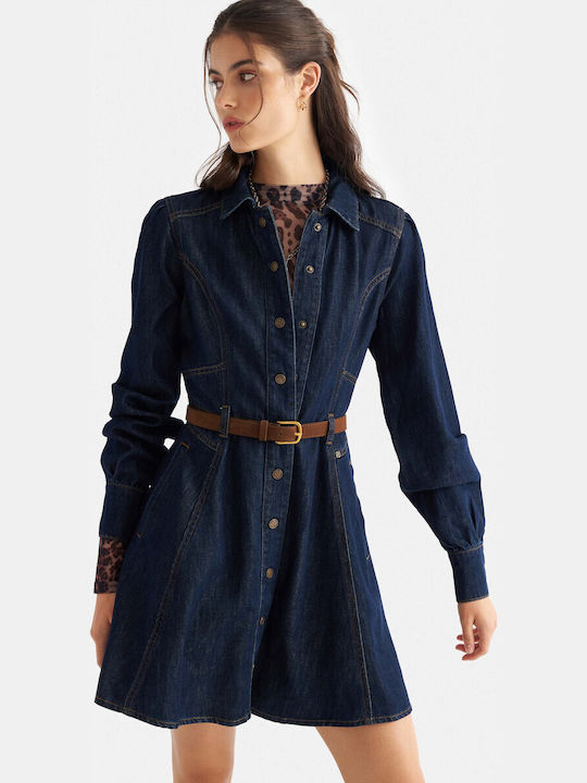 Sommer Mini Hemdkleid Denim Blau