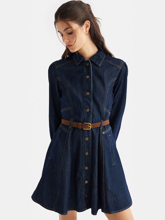 Sommer Mini Hemdkleid Denim Blau