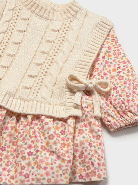 Mädchenkleid Gestrickt Set aus Mantel und Zubehör Beiges