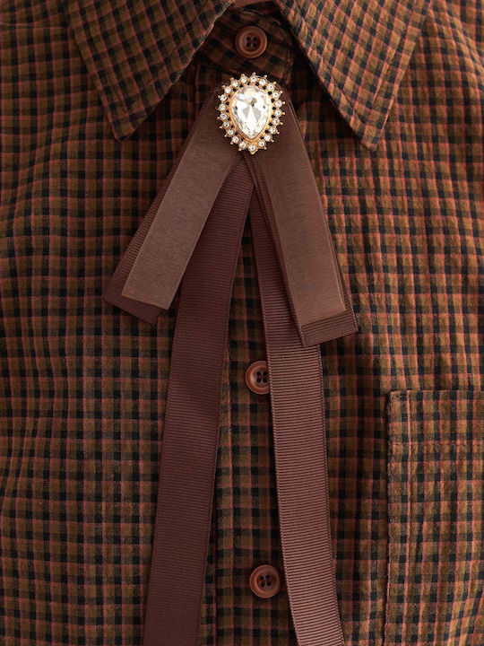 Long Sleeve Women's Shirt Brown Checked