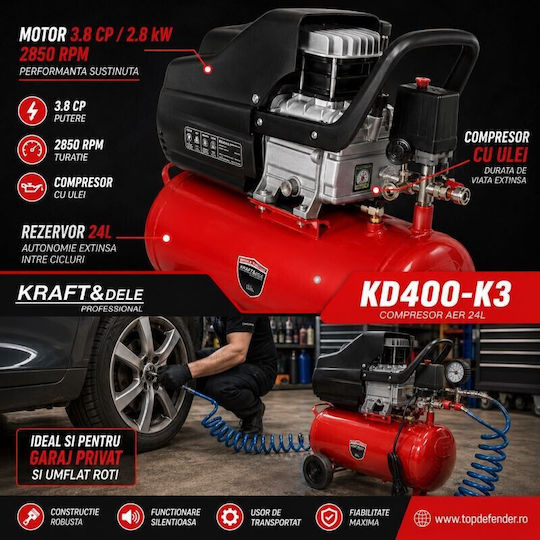 Kraft & Dele Cu o singură fază Compresor de aer cu Putere 3.8hp și Rezervor de aer 24lt NR853