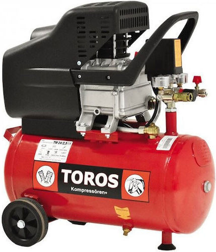 Toros TM 24/2.5 Еднофазен Въздушен компресор с Мощност 2.5к.с и Резервоар 24лт 40137