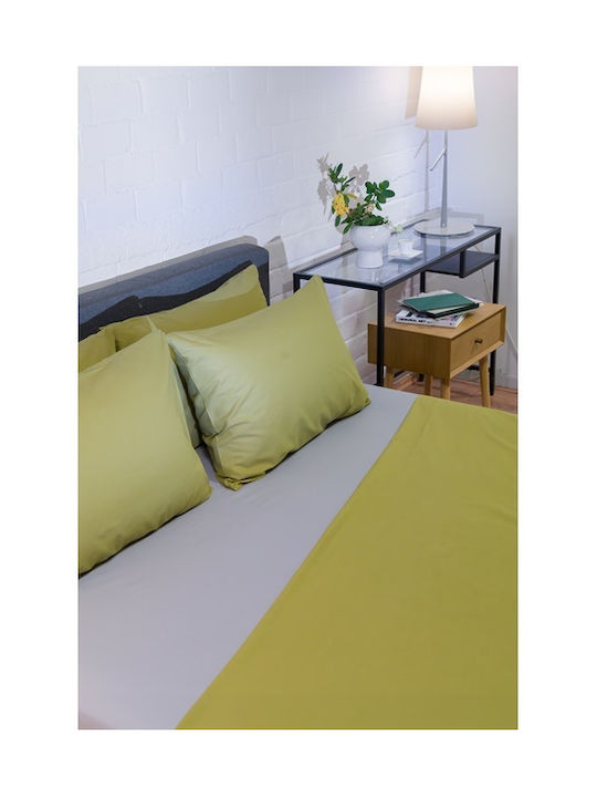 Naf Naf Hue Bed Sheet Set with 2 Pillowcases Super King with Rubber Hugger 170x260cm Willow Ghost Gray 3 Pieces