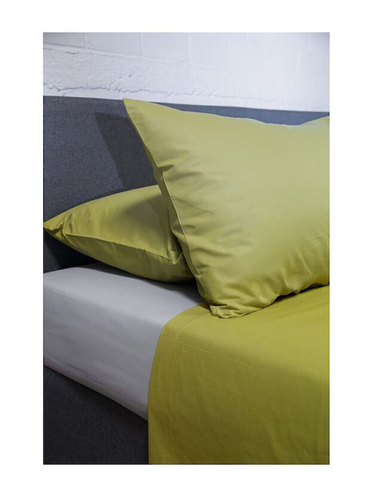 Naf Naf Hue Bed Sheet Set with 2 Pillowcases Super King with Rubber Hugger 170x260cm Willow Ghost Gray 3 Pieces