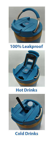 AlpinPro Thermos Cup Stainless Steel / Glass 530ml Spindrift Blue Ceramic Coating Double Opening