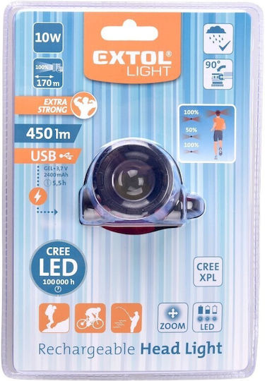 Extol Lanternă cu Bliț Reîncărcabilă de Tip Cască LED cu Luminozitate Maximă 450lm