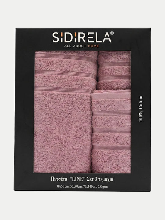 Sidirela Bath Towel Set 3pcs Line Pink Weight 600gr/m²