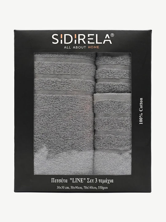 Sidirela Bath Towel Set 3pcs Line Grey