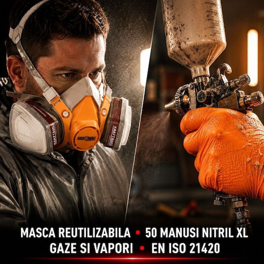 Kit Complet Pentru Zugrav Mască De Pictură + Filtru + Mănuși Din Nitril Mărimea XL