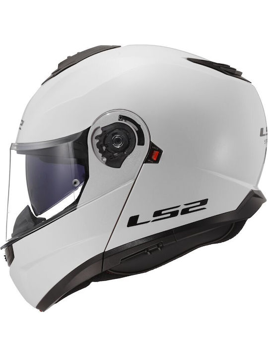 LS2 Strobe II Solid White Cască Moto Flip-Up ECE 22.06 1580gr cu Sunvisor