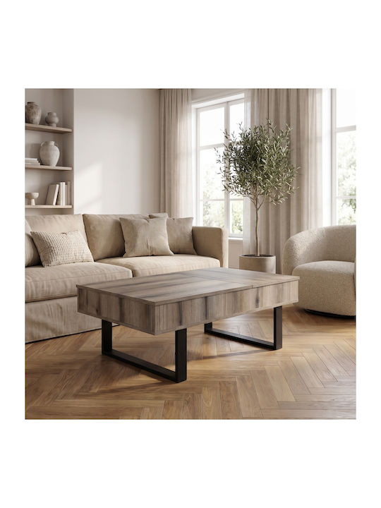Rectangular Central Smart Wooden Coffee Table with Lifting Mechanism Grey W110xD70xH39cm
