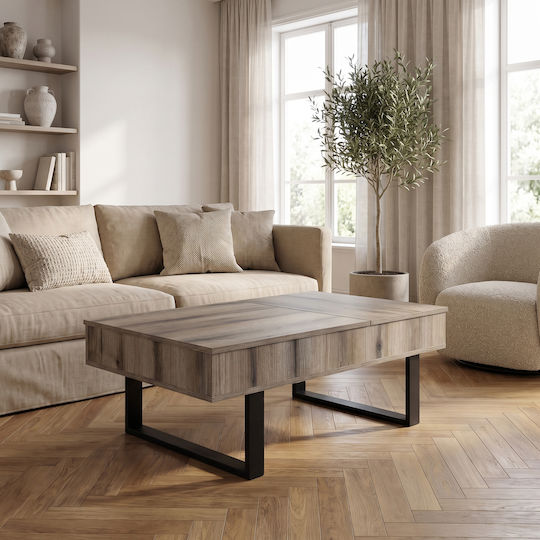 Rectangular Central Smart Wooden Coffee Table with Lifting Mechanism Grey W110xD70xH39cm