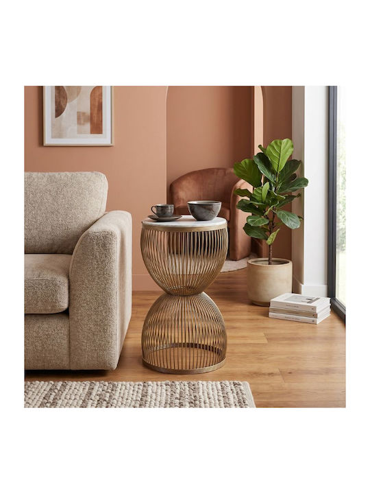 Round Side Table Stella Wooden Gold White M34.5xL34.5xH56.5cm